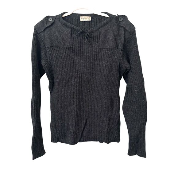 AGNES B Ribbed Wool Crewneck Sweater Dark Grey Large - Picture 1 of 4
